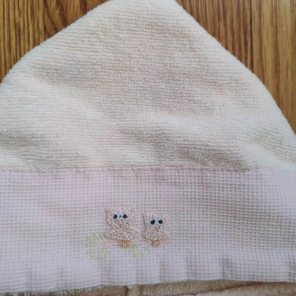 Baby Infant Newborn Towel Embroidered Owls Pink Bathing Bath